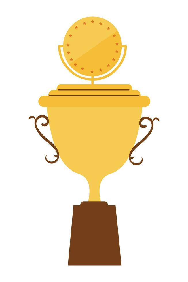 Championship winner trophy gold medal award illustration isolated on white background. Gold championship or competition winner trophy awards, number one, and cup in a concept of awarding prizes vector