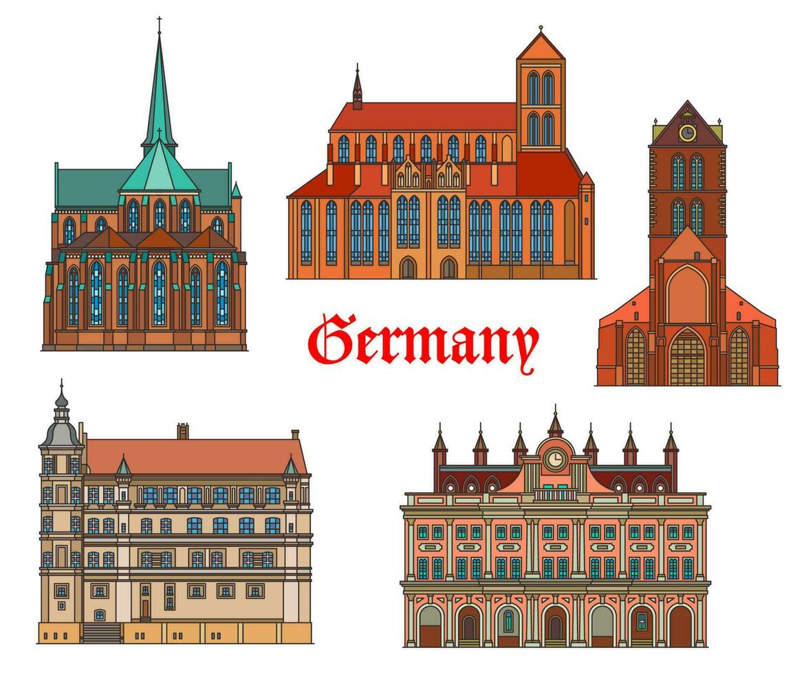 Alemania puntos de referencia arquitectura en rostock, gustrow vector