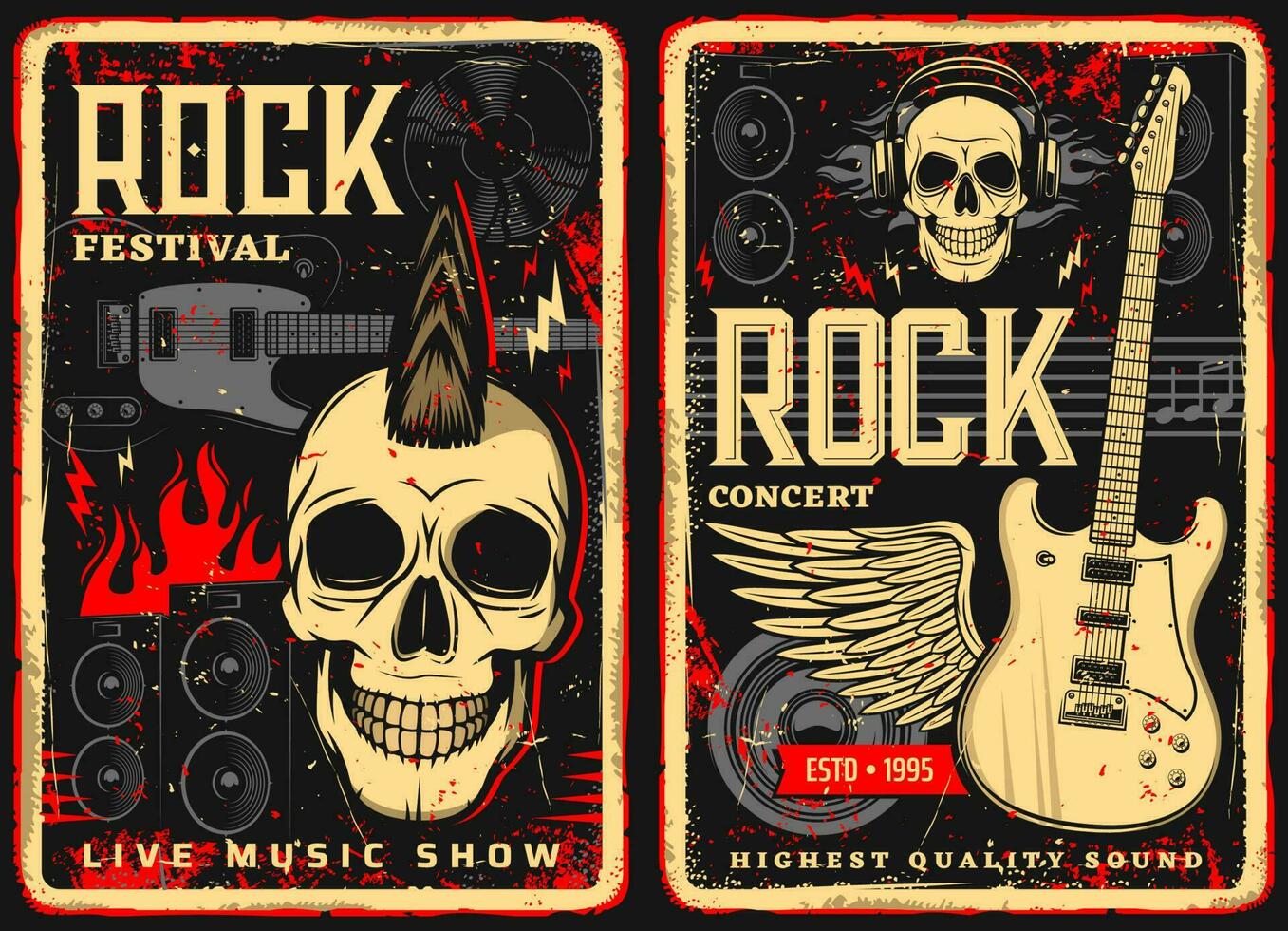 Hard rock music vector retro flyers or posters