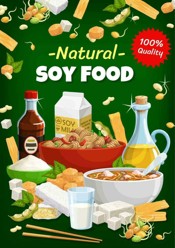 Soy food and soybean eco products vector poster