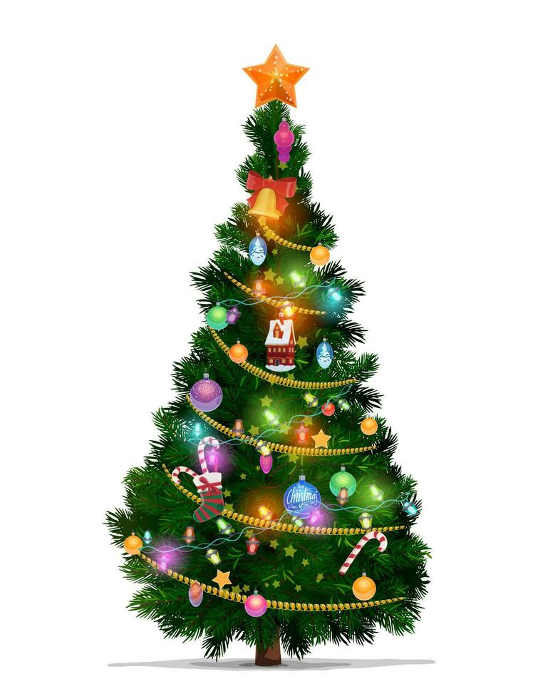 Christmas tree, Xmas star, balls, New Year gifts vector