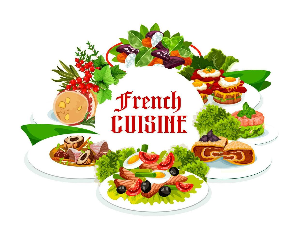 France cuisine vector isolated round frame, poster