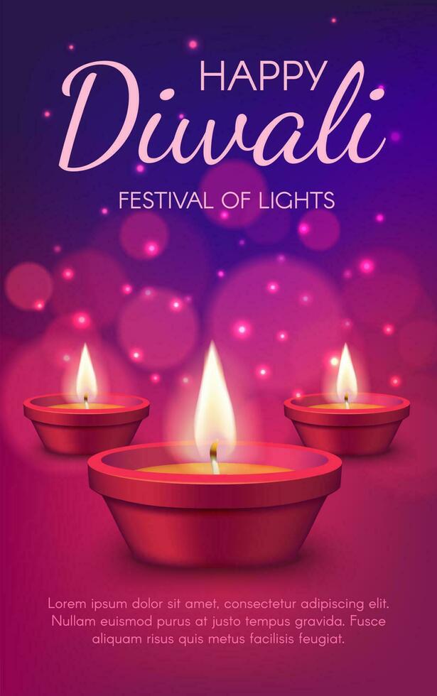 Diwali light festival, Indian religion diya lamps vector