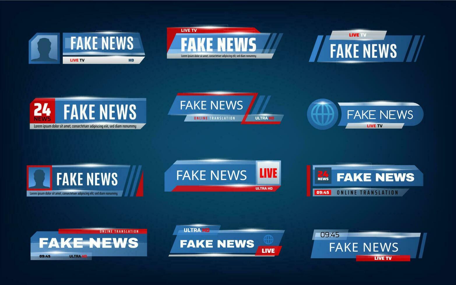 Fake news bars, TV screen lower banners vector