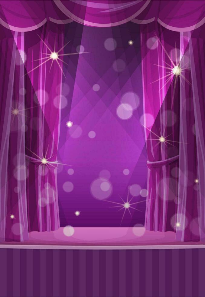 Purple curtains on stage, circus or theater scene vector