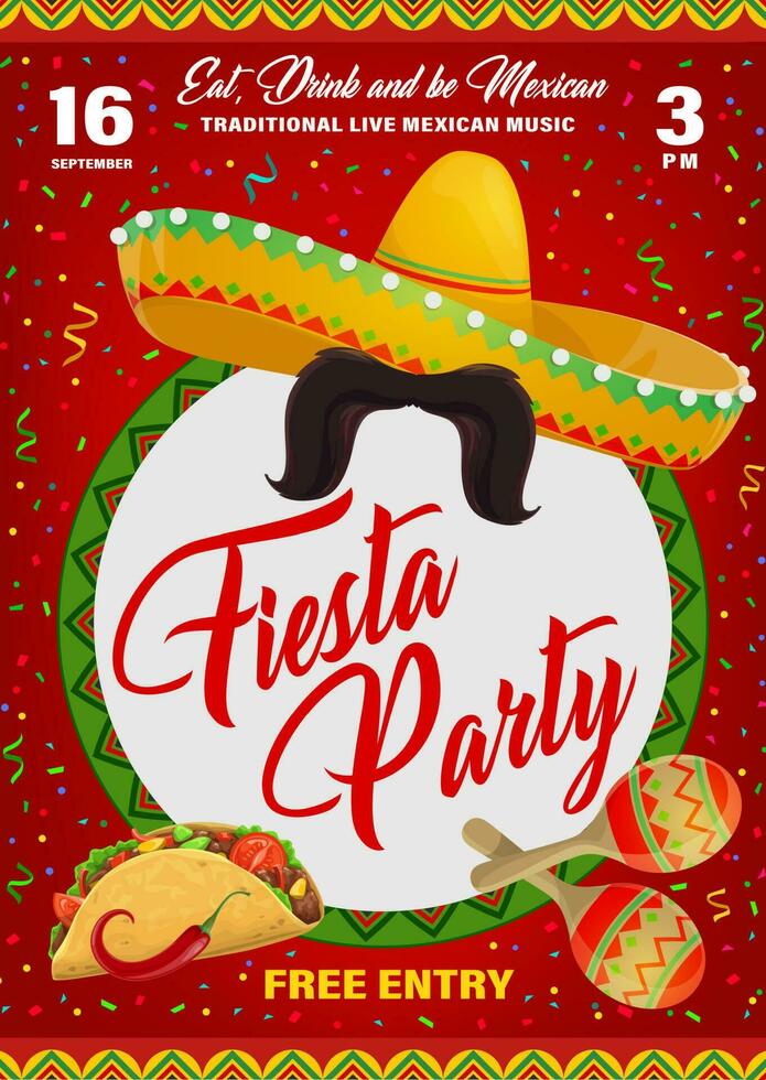 Fiesta party vector flyer with mexican symbols