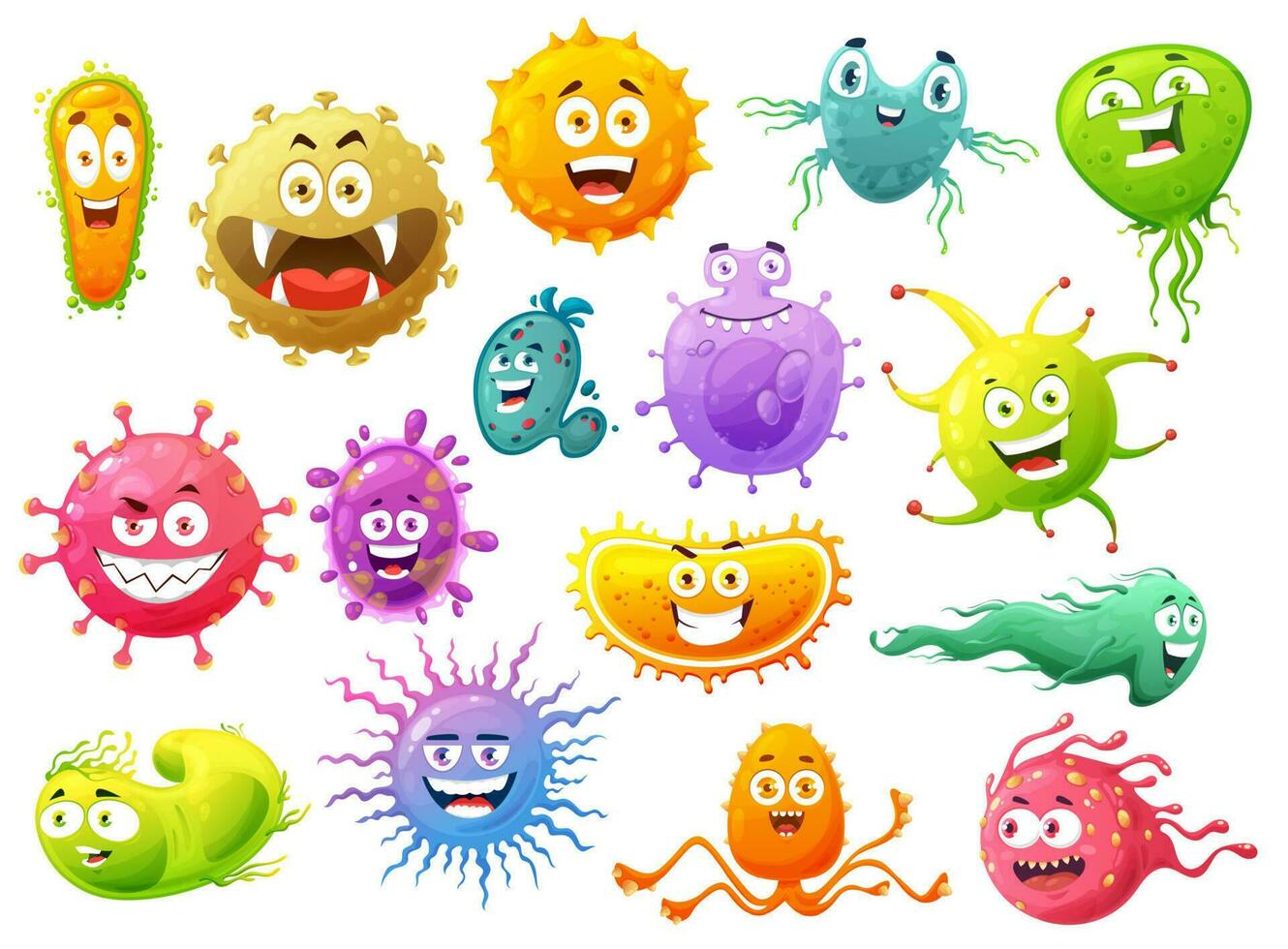 dibujos animados virus caracteres de bacterias, germen monstruo vector