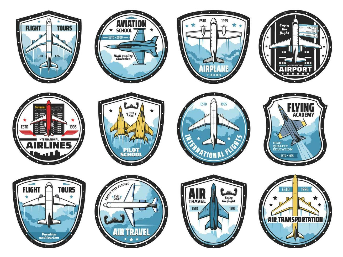 Aviation and airplanes vector icons