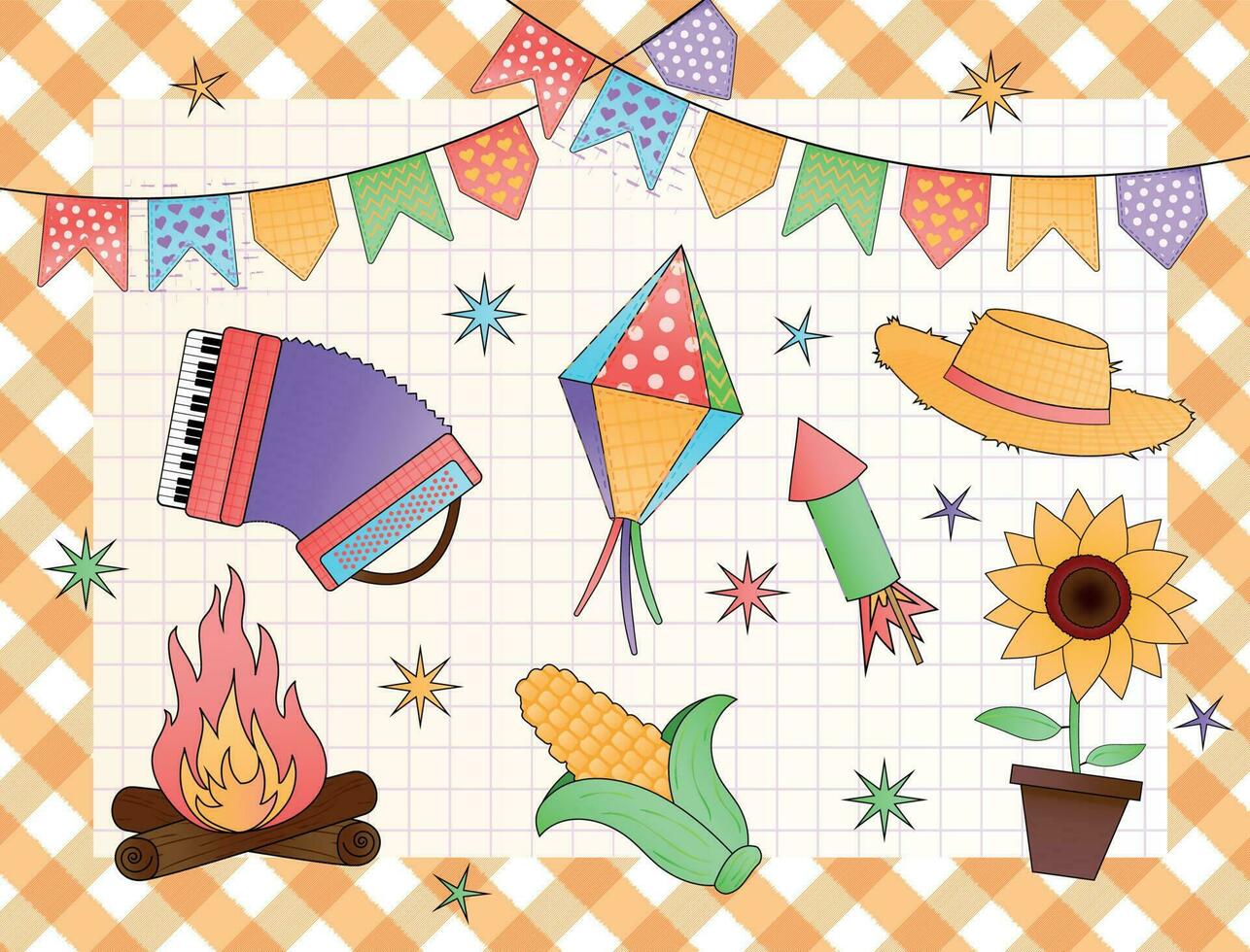 Vector design cartoon elements collection for festa junina