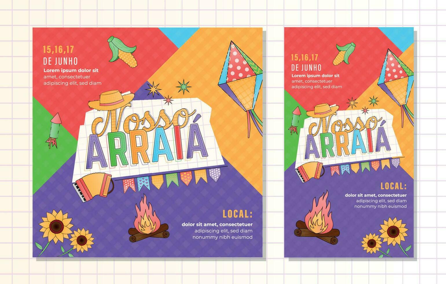 Arraia festa junina social media post template square vertical vector