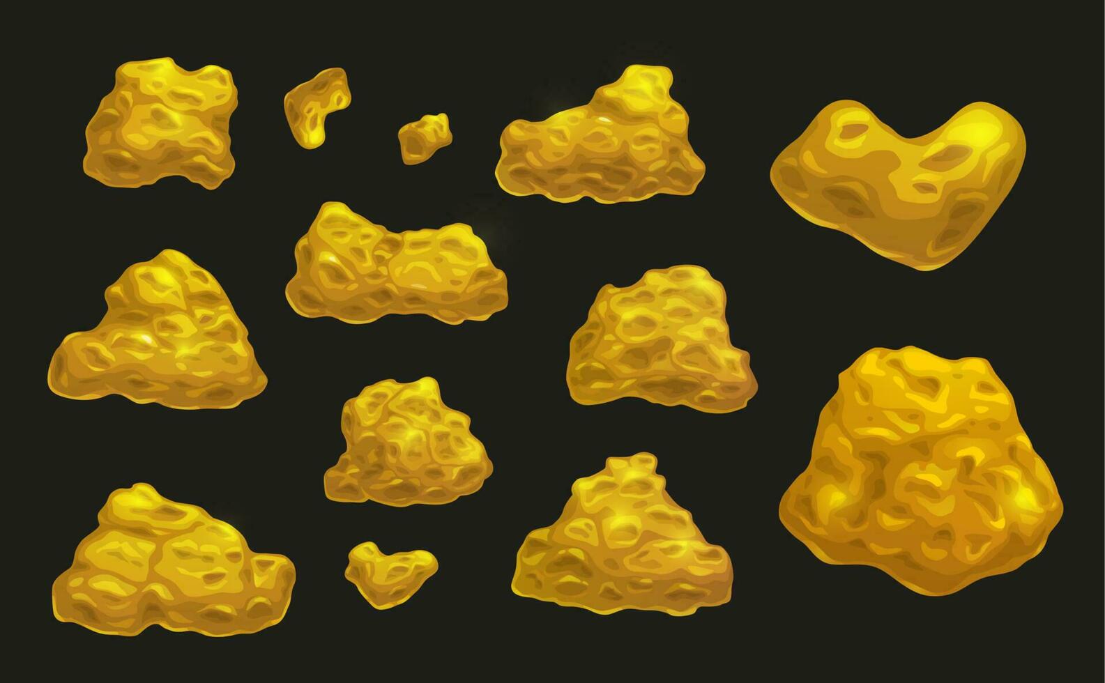 Cartoon golden nuggets, mining industry game asset vector