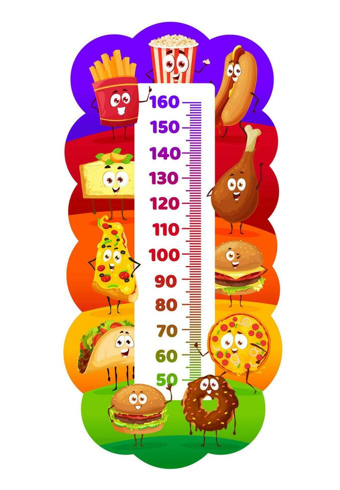 Cartoon street food, kids height chart for growth vector