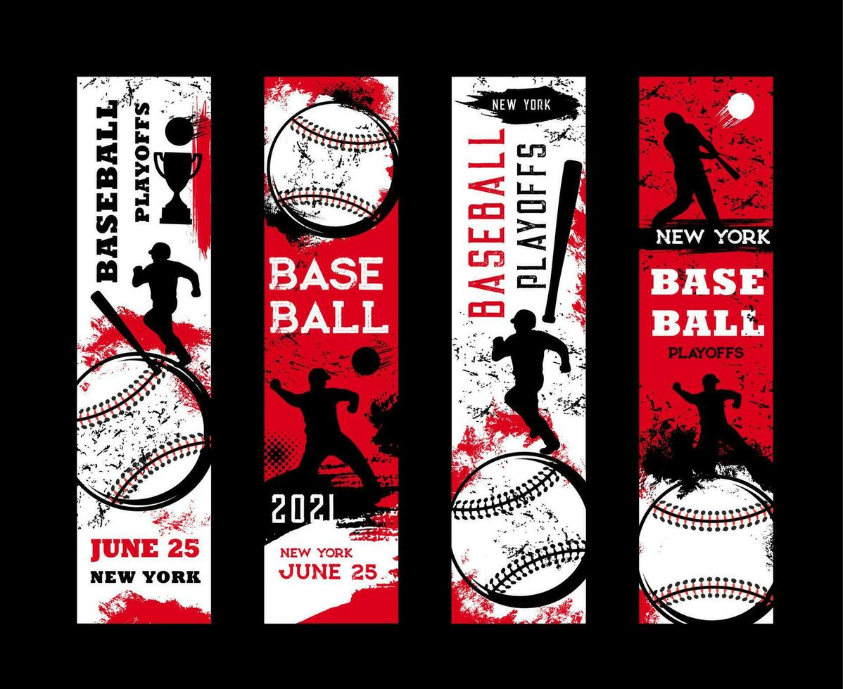 Baseball playoffs vector flyers sport grunge cards