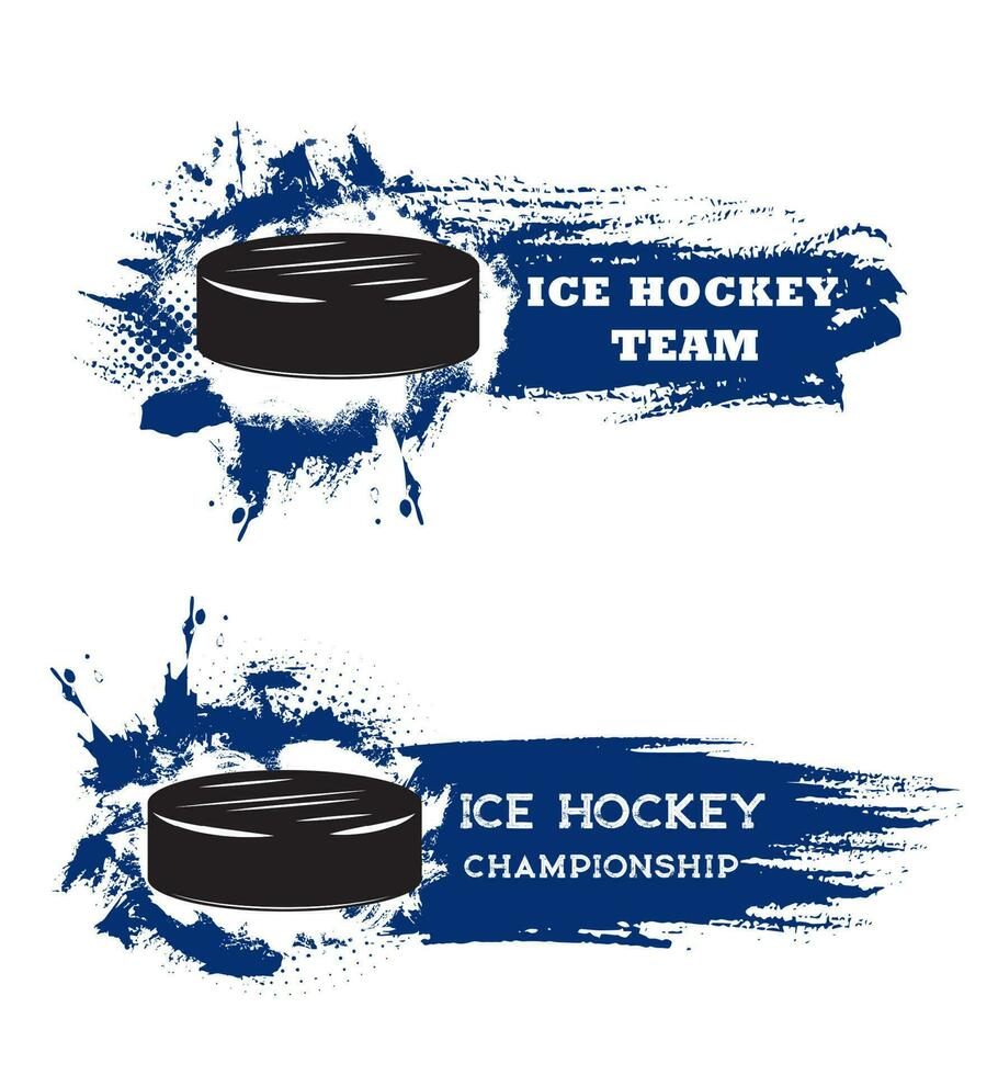 Ice hockey sport tournament grungy vector banners