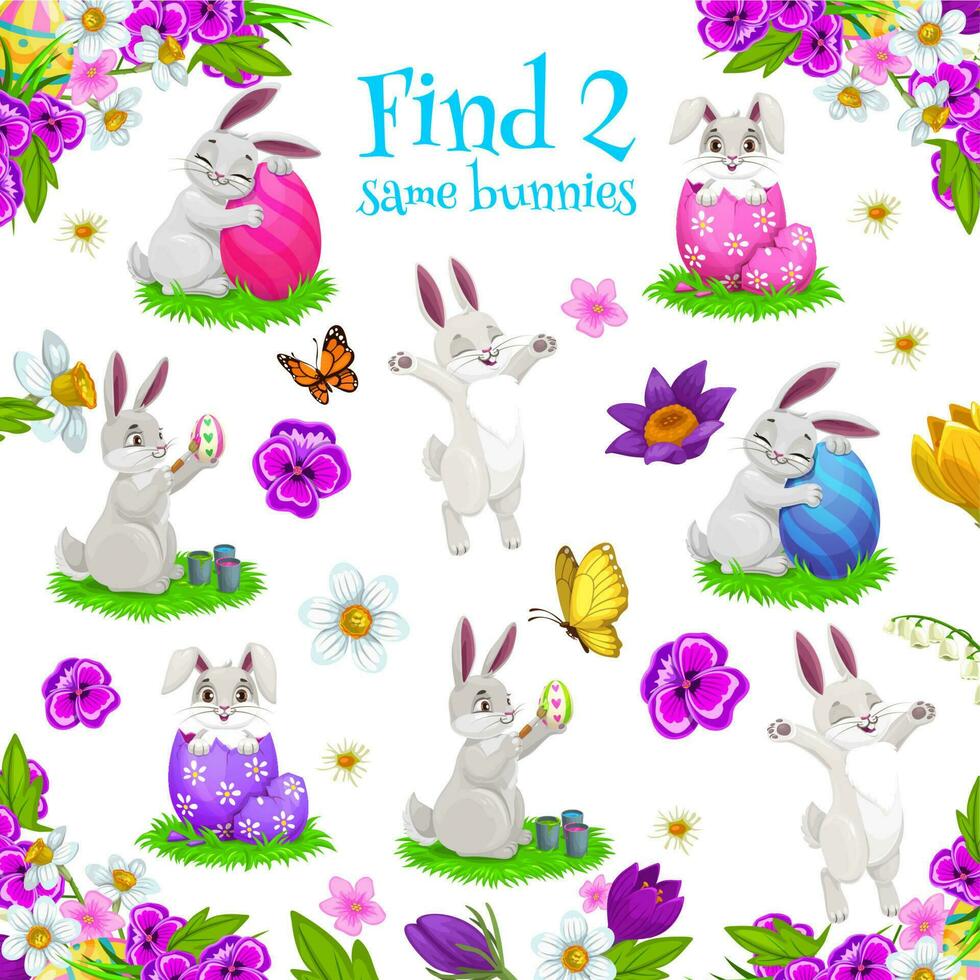 Kids game find two same bunnies educational riddle vector