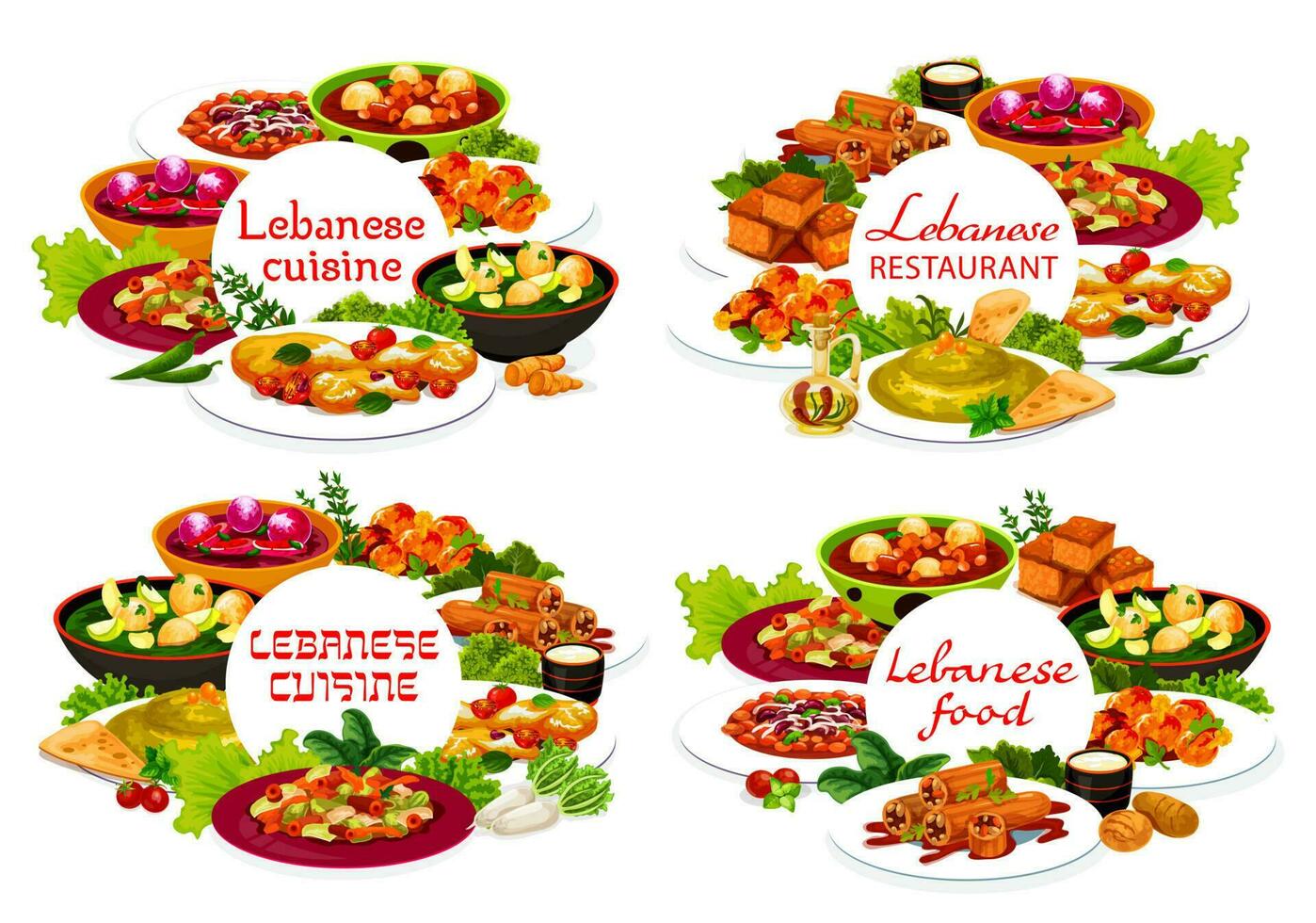 Lebanese cuisine restaurant food with Arab dishes vector