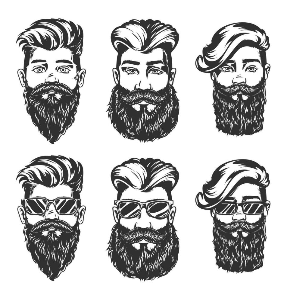 Hipster hairstyle and beard style vector sketches