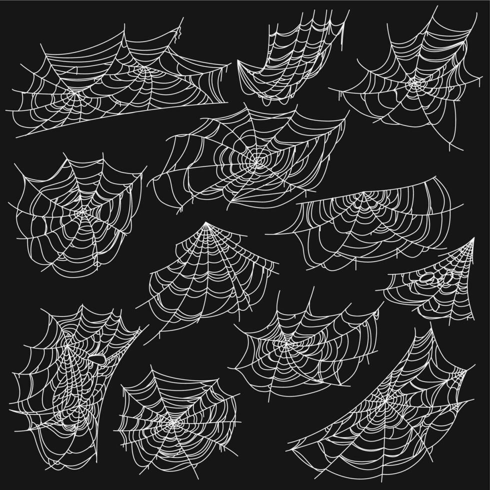 Net and web of spiders, Halloween horror holiday vector