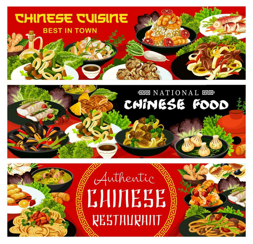 chino comida vector platos asiático cocina pancartas