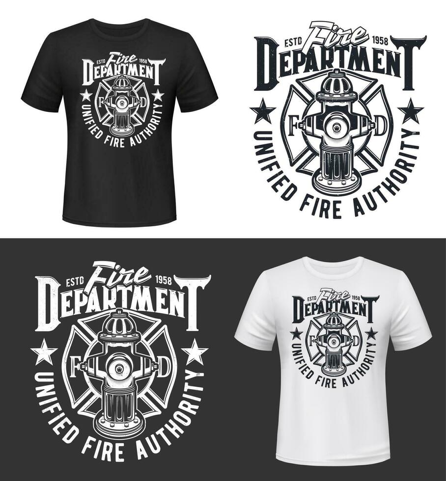 Fire, firefighters department t-shirt print mockup vector