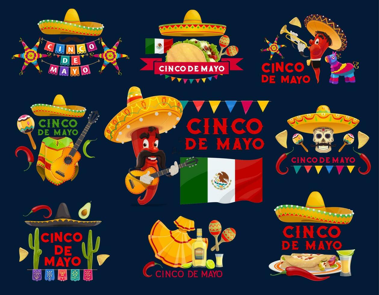 iconos de vector de fiesta mexicana de cinco de mayo