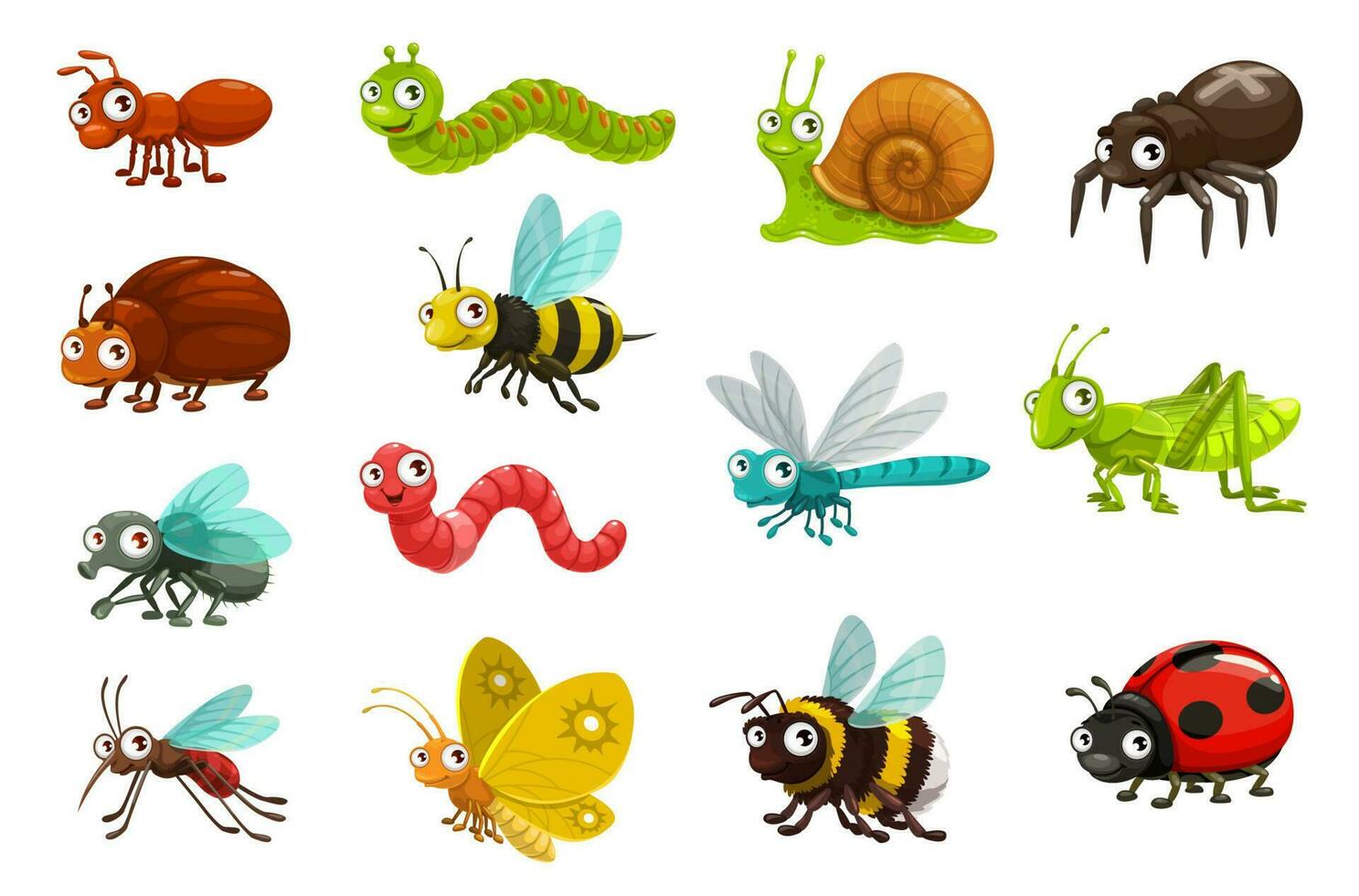 linda loco y insectos dibujos animados vector caracteres