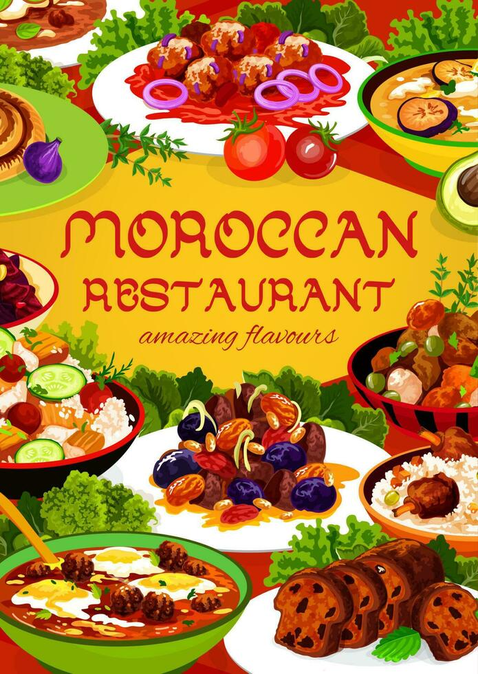 Moroccan restaurant food cartoon vector poster