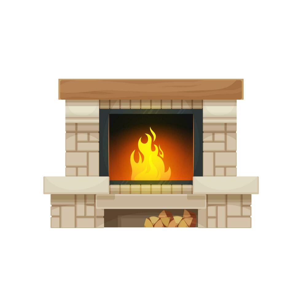 Wood burning fireplace or hearth isolated icon vector