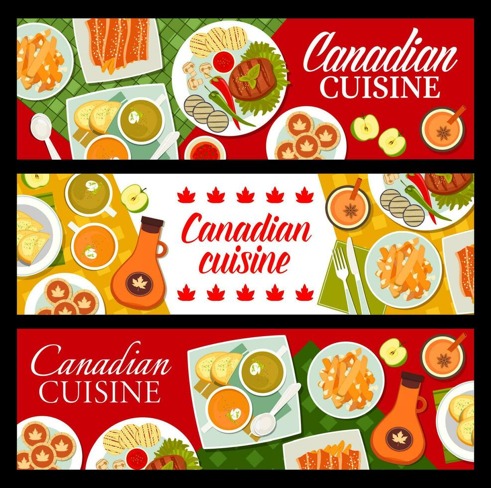 canadiense cocina restaurante platos vector pancartas