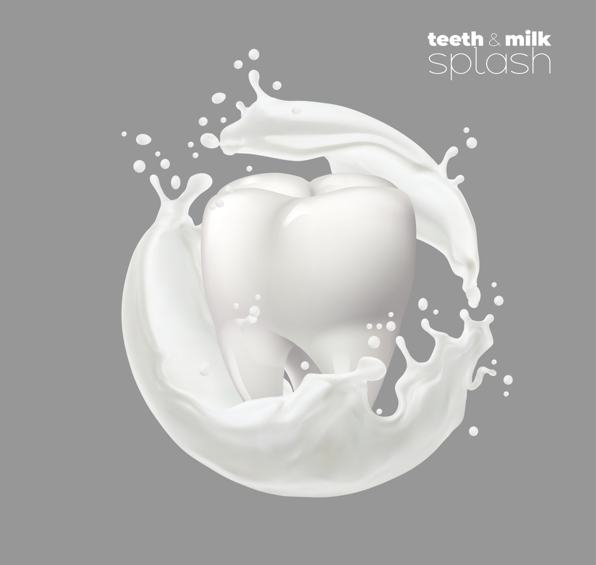 Tooth in white milk or yogurt splash, round swirl 23843696 Vector Art