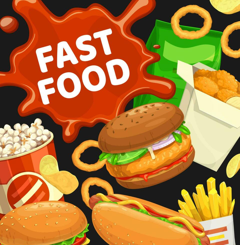 Fast food vector burgers and combo snacks poster