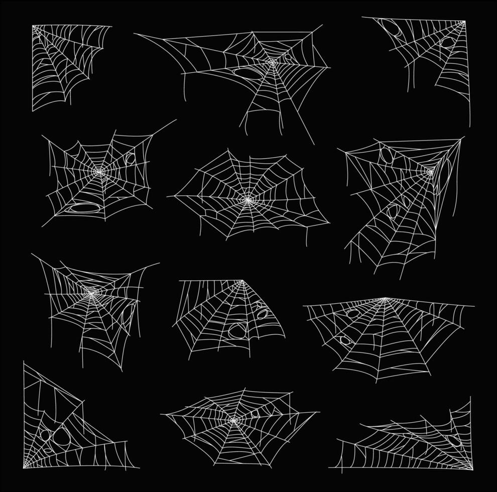 Halloween holiday sticky cobweb and spider web vector