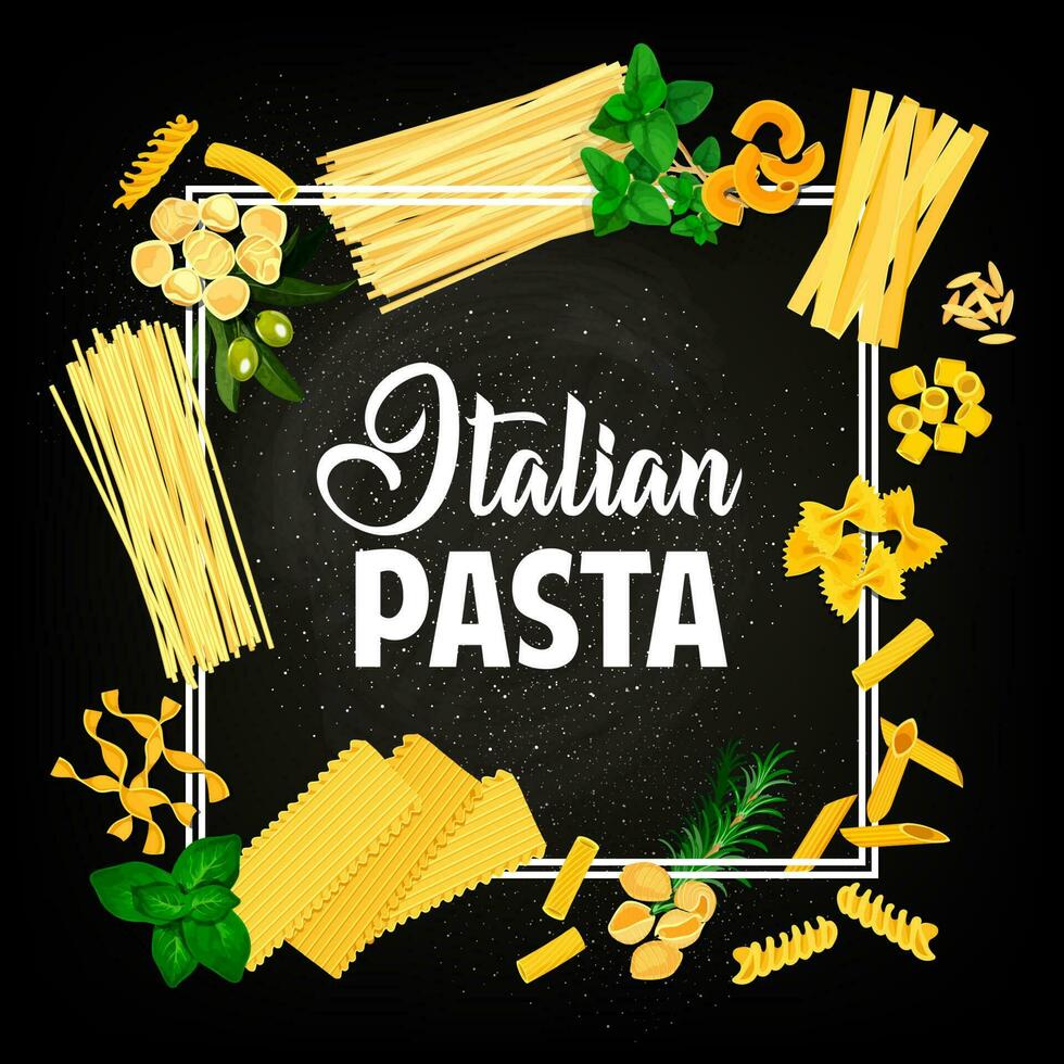 Pasta, Italian cuisine food, restaurant menu cover vector