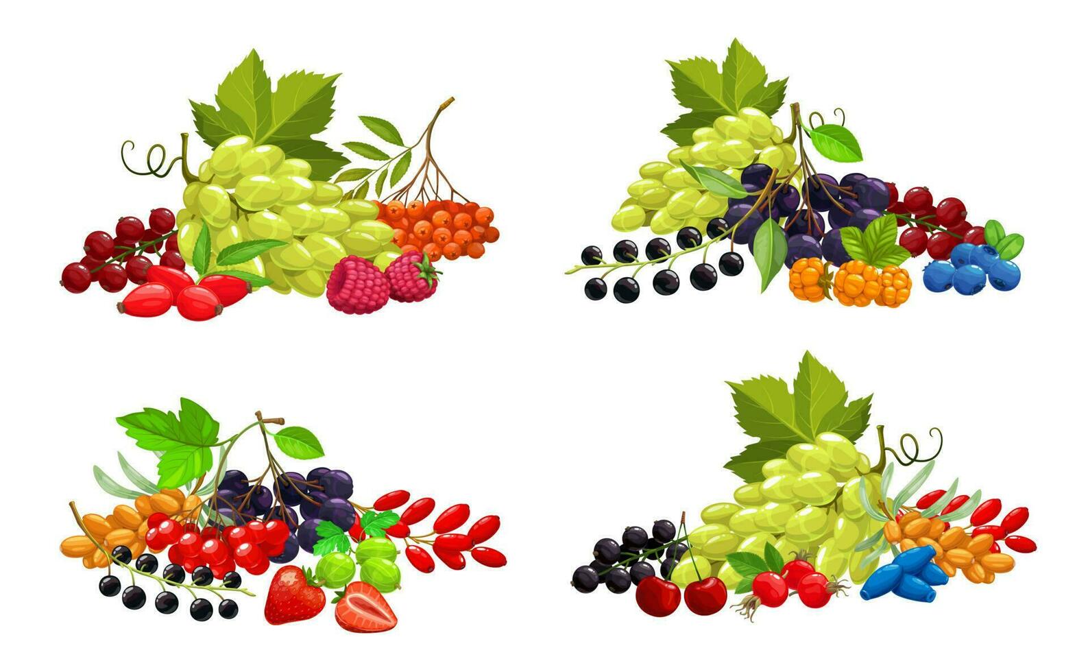 Cartoon berries vector sweet juicy garden crop set