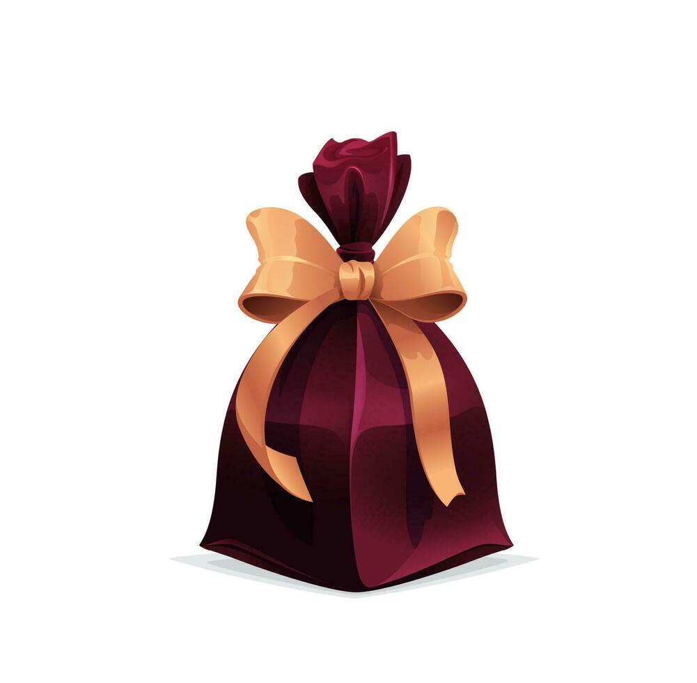 Gift with golden bow, holiday box, present sack vector