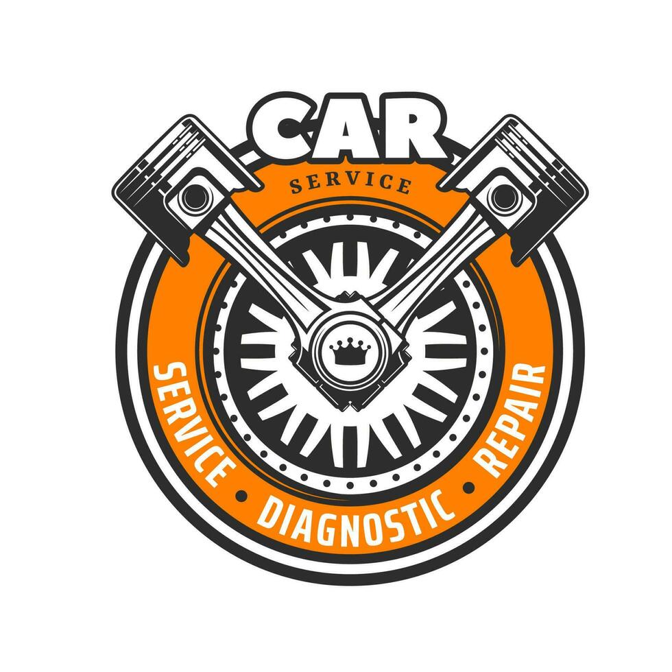 Car service icon with wheel and crossed pistons vector