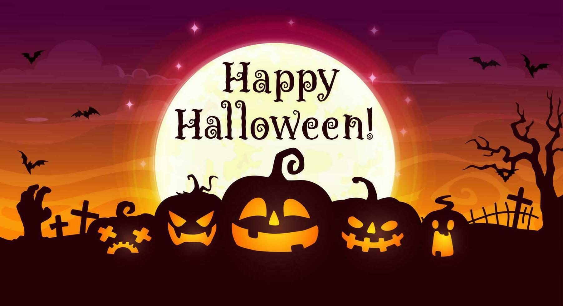 Happy Halloween vector banner with scary pumpkins