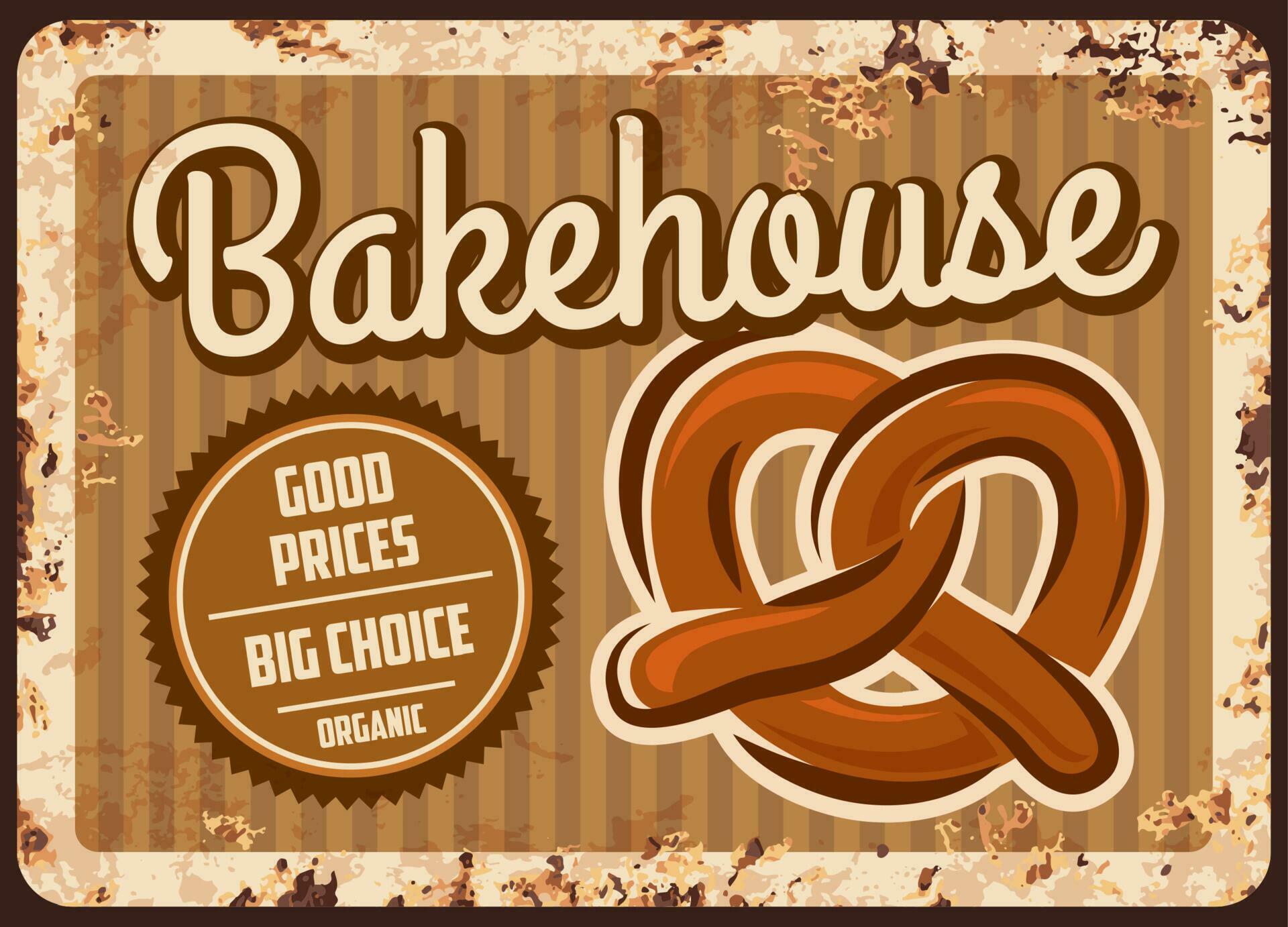 Bakehouse rusty metal plate vector bakery shop ad 23843761 Vector Art