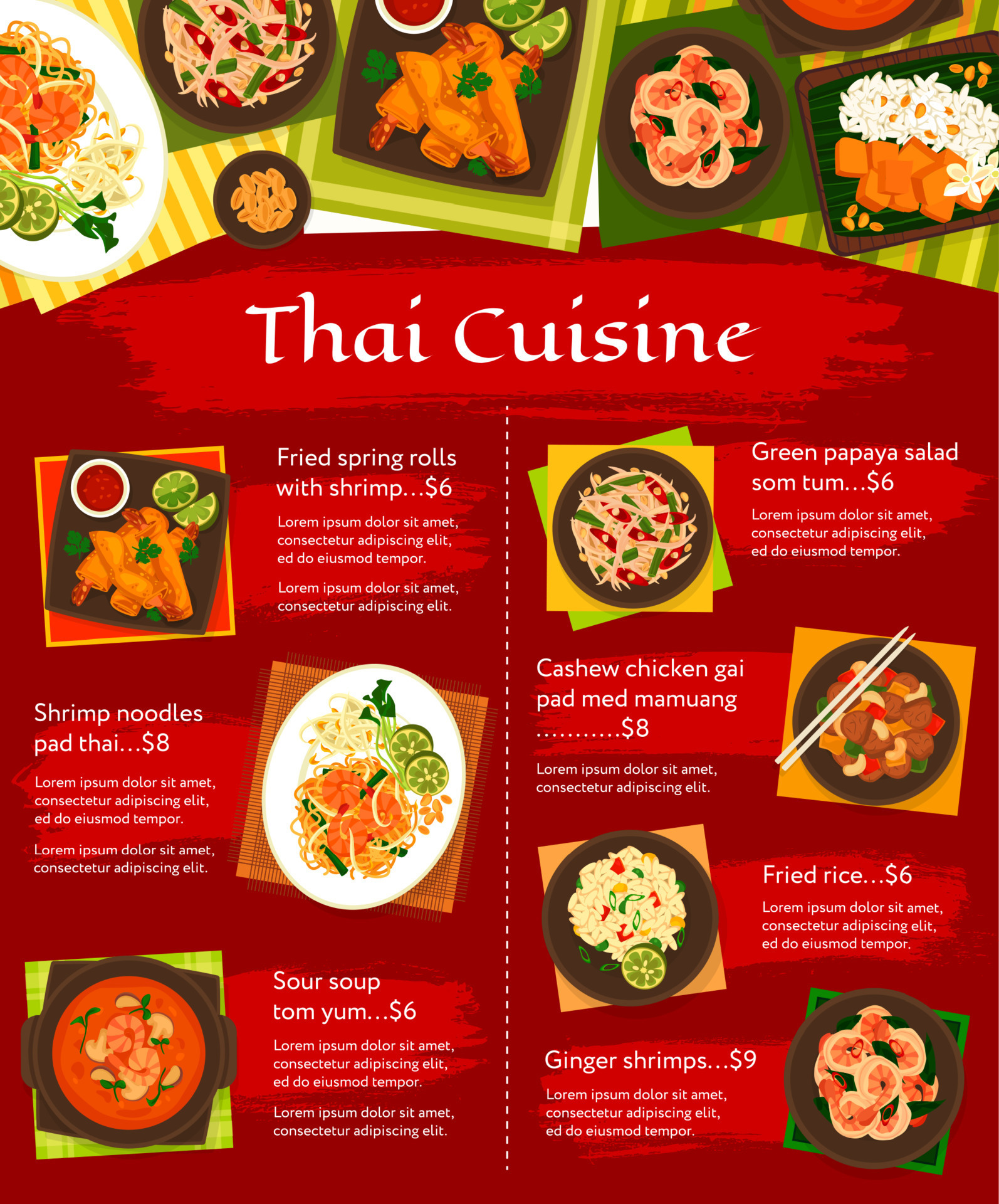 Thailand cuisine vector menu template Thai meals 23843762 Vector Art at ...