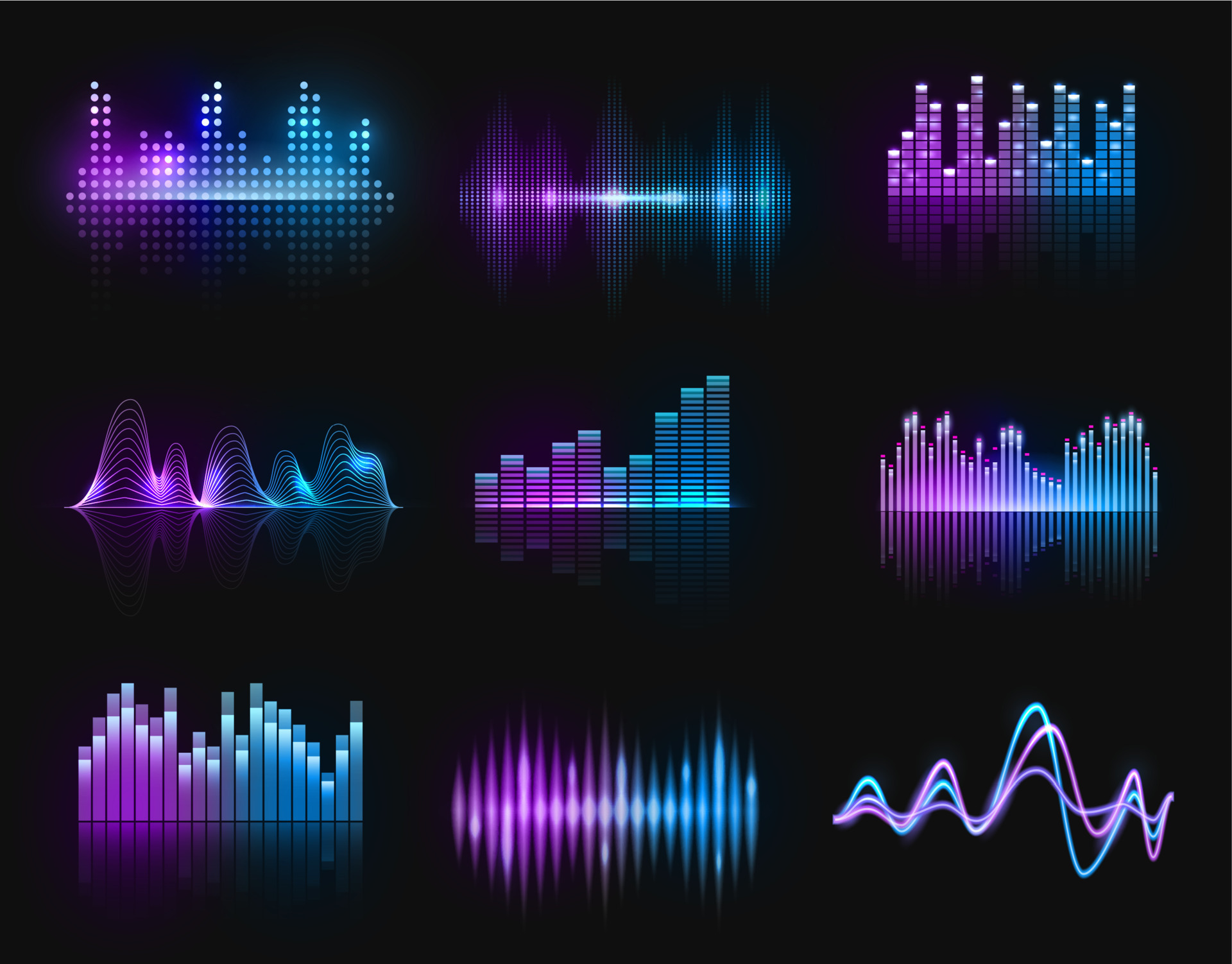 Music equalizers, vector audio or radio waves set 23843771 Vector Art