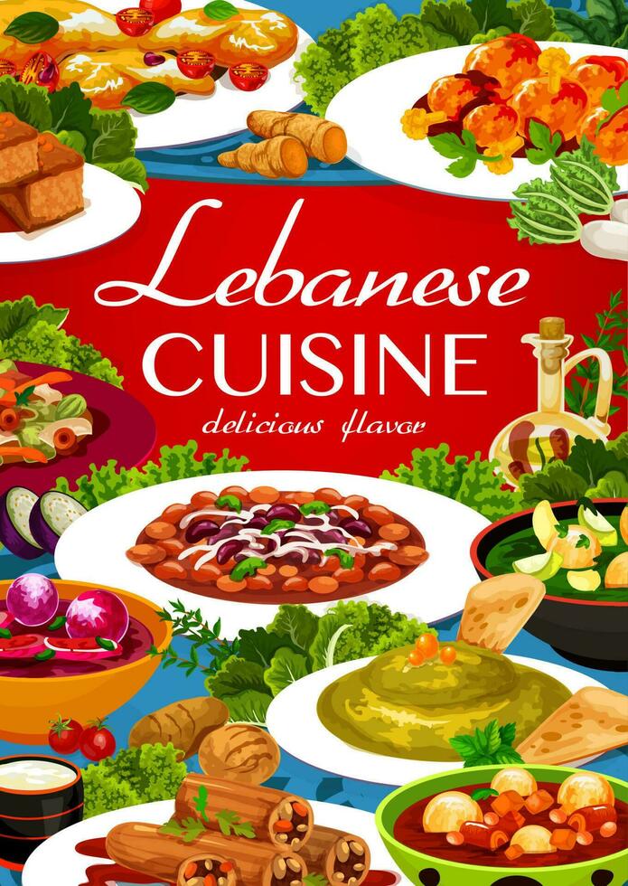 Lebanese cuisine menu cover with Arab food vector