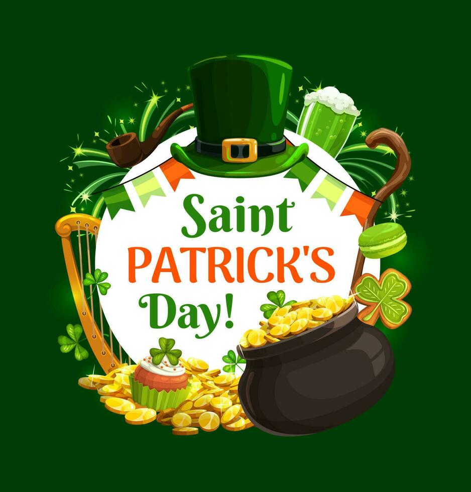 Irish holiday St. Patricks day symbols, lettering vector