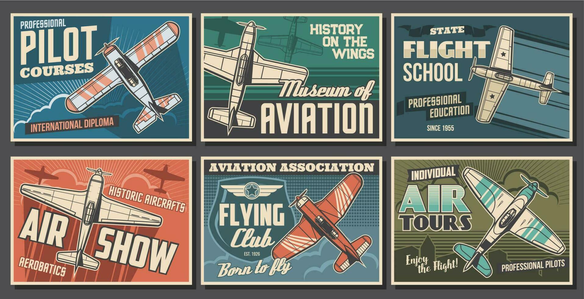 Aviation retro airplanes vector posters