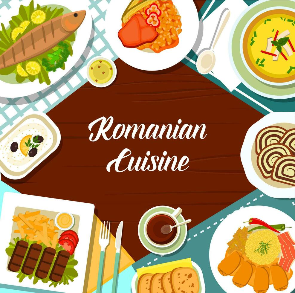 rumano cocina comidas menú cubrir diseño modelo vector