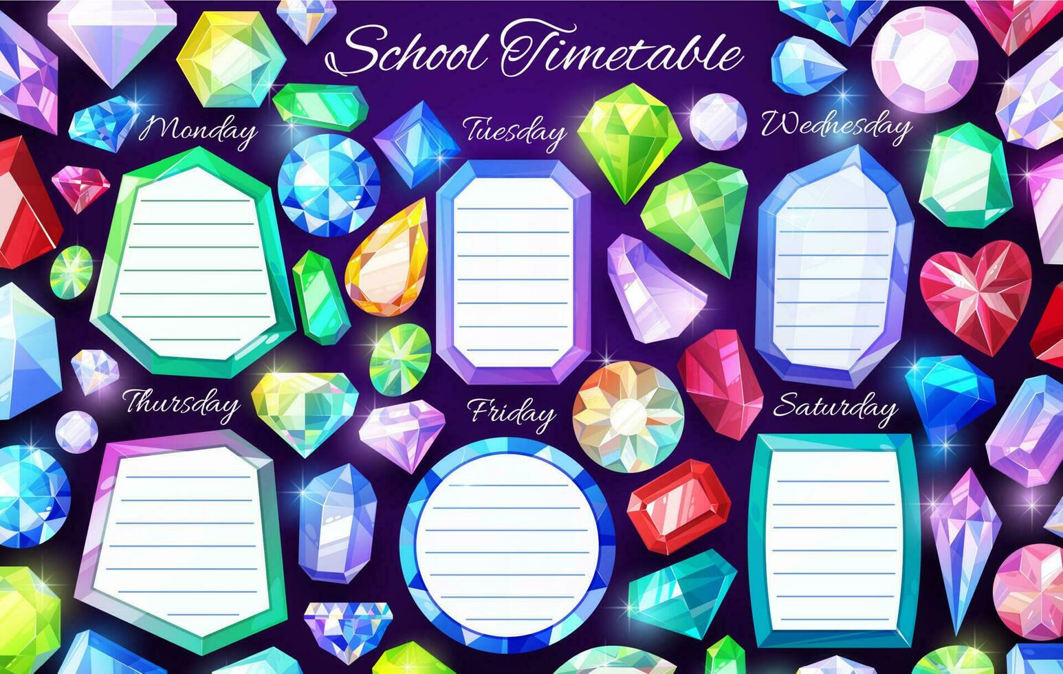 School timetable with gems and crystals vector
