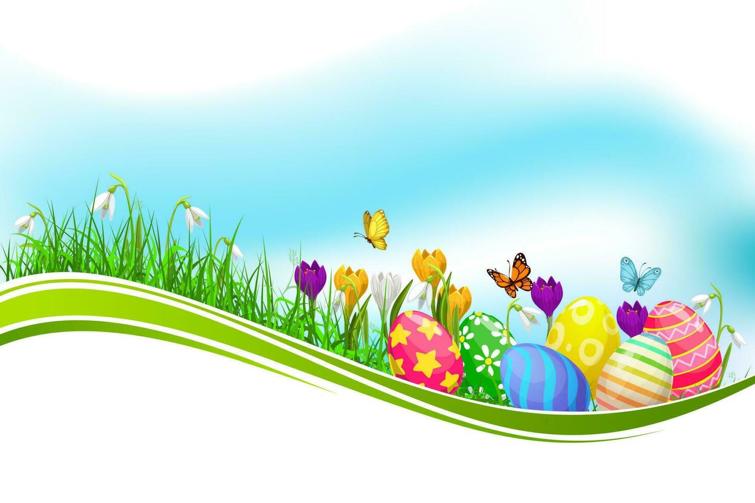 Easter eggs green grass wave vector design element