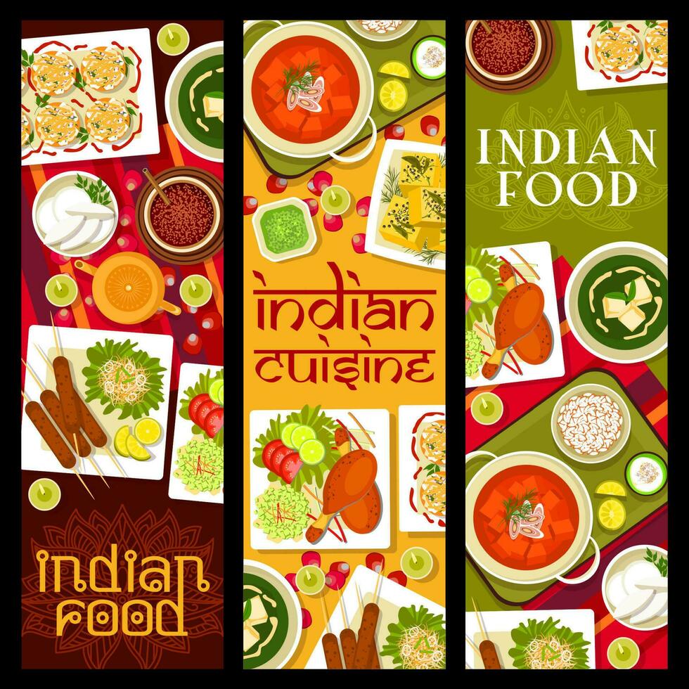 Indian cuisine restaurant meals vector banners