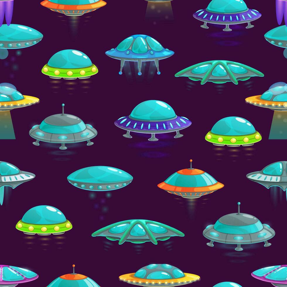 UFO spaceships cartoon seamless pattern background vector