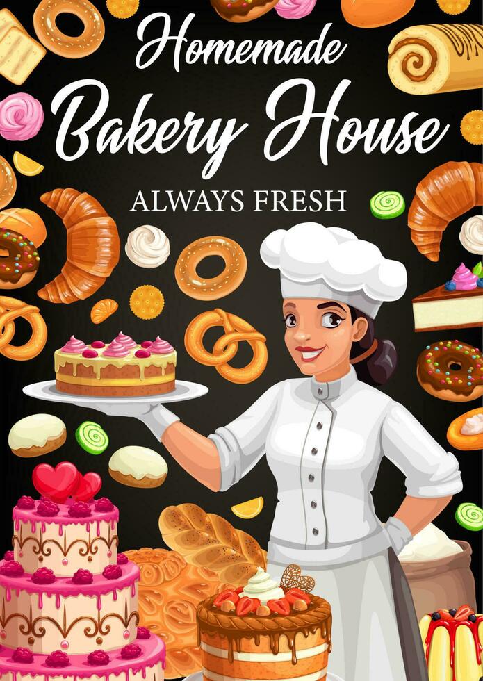 Bakery house vector poster. Confectioner desserts