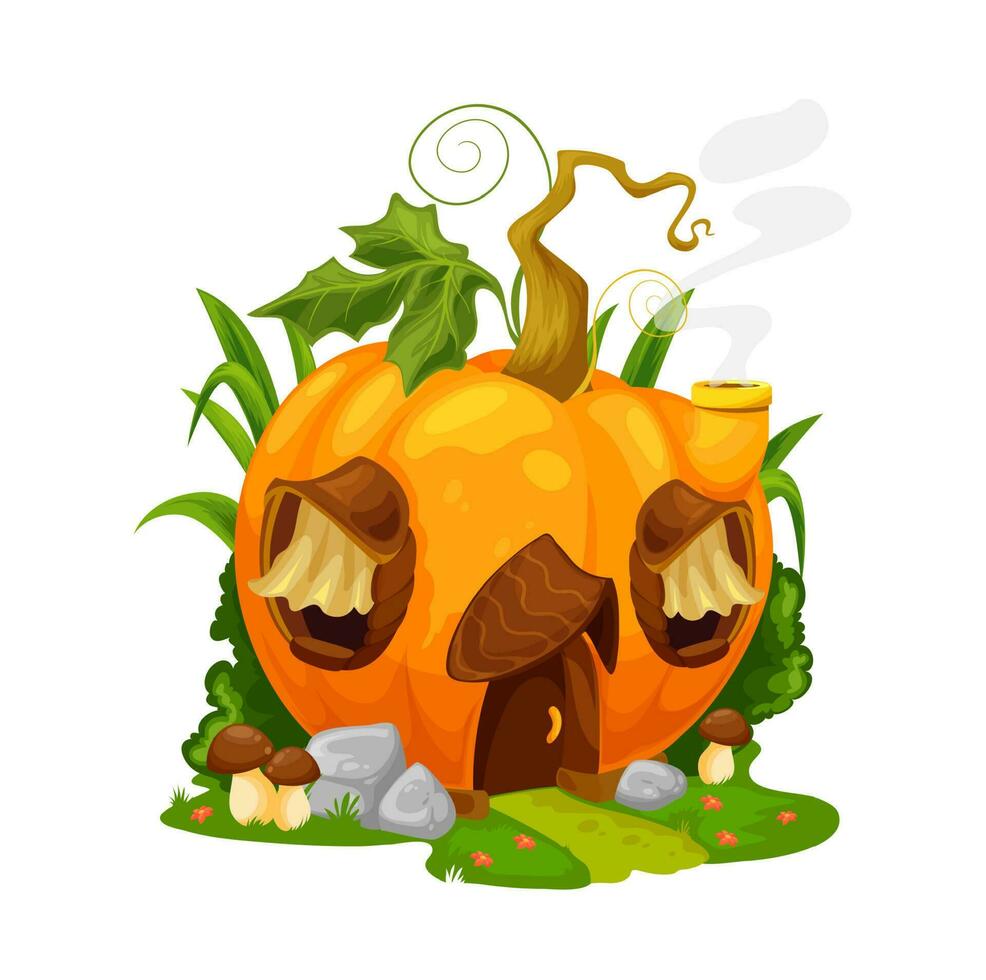 Fairytale pumpkin house, gnome or fairy home. vector